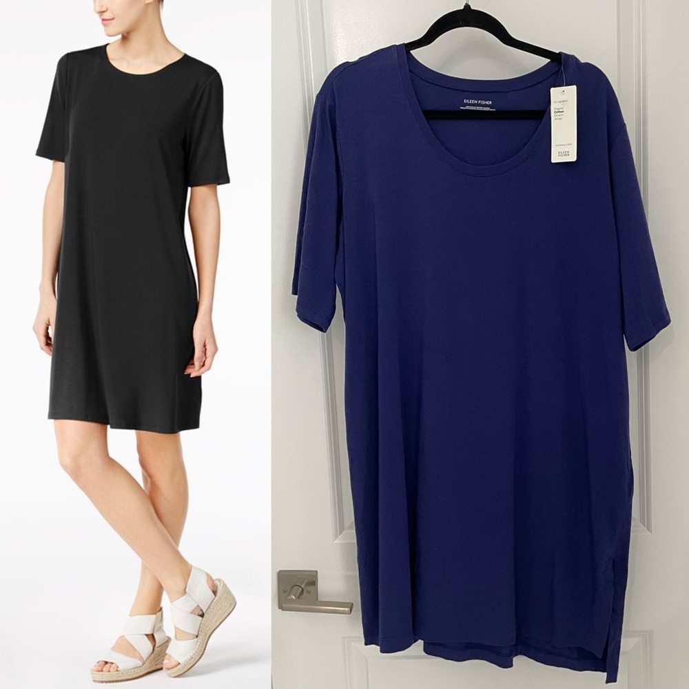 NWT Eileen Fisher Organic Cotton Scoop Neck Tunic Dress Sapphire Blue.        18